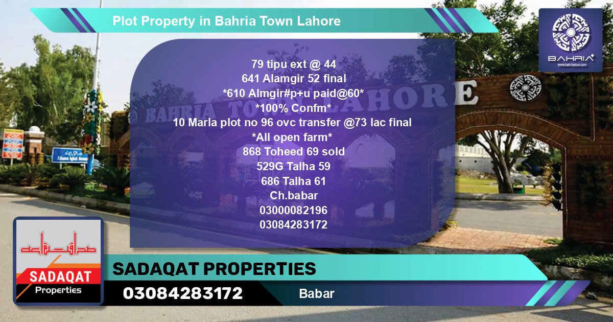 Residential Plot for Sale in Bahria Town, Lahore - (BP-40753)