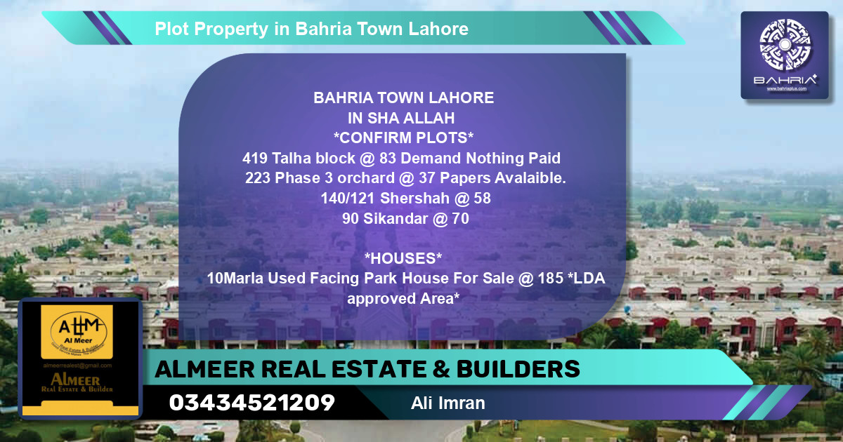 Residential Plot for Sale in Bahria Town, Lahore - (BP-40861)