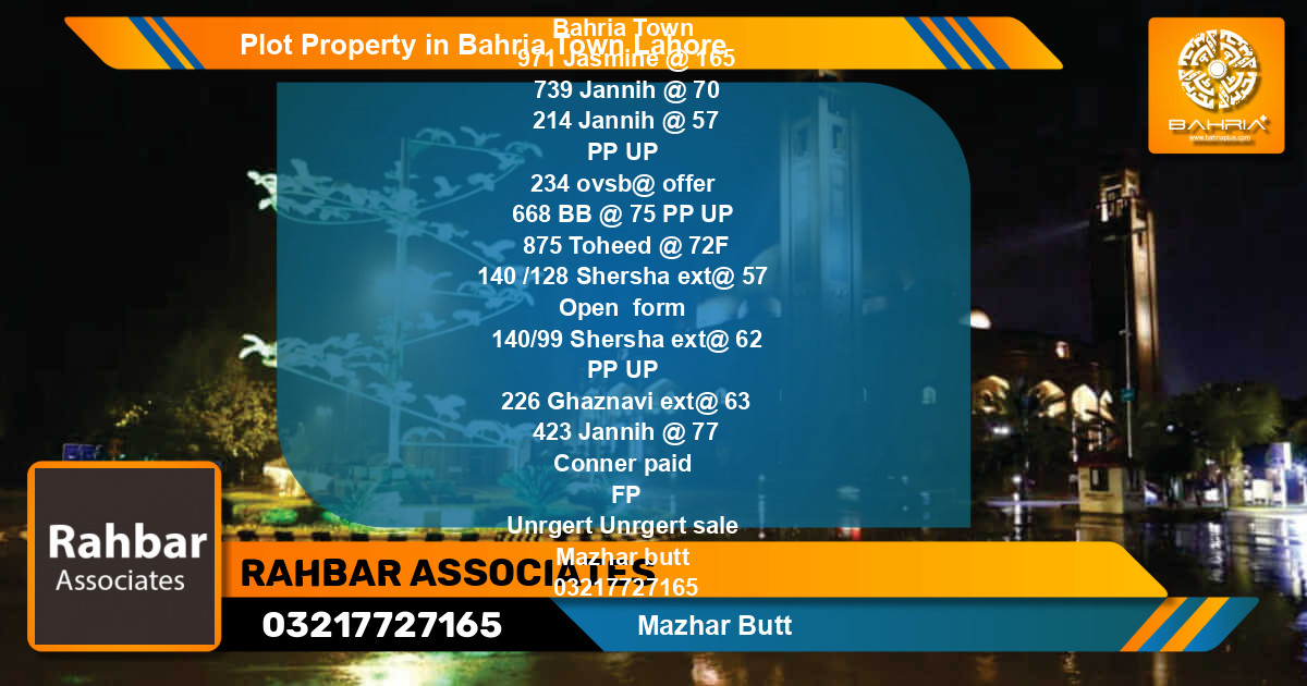 Residential Plot for Sale in Bahria Town, Lahore - (BP-40920)
