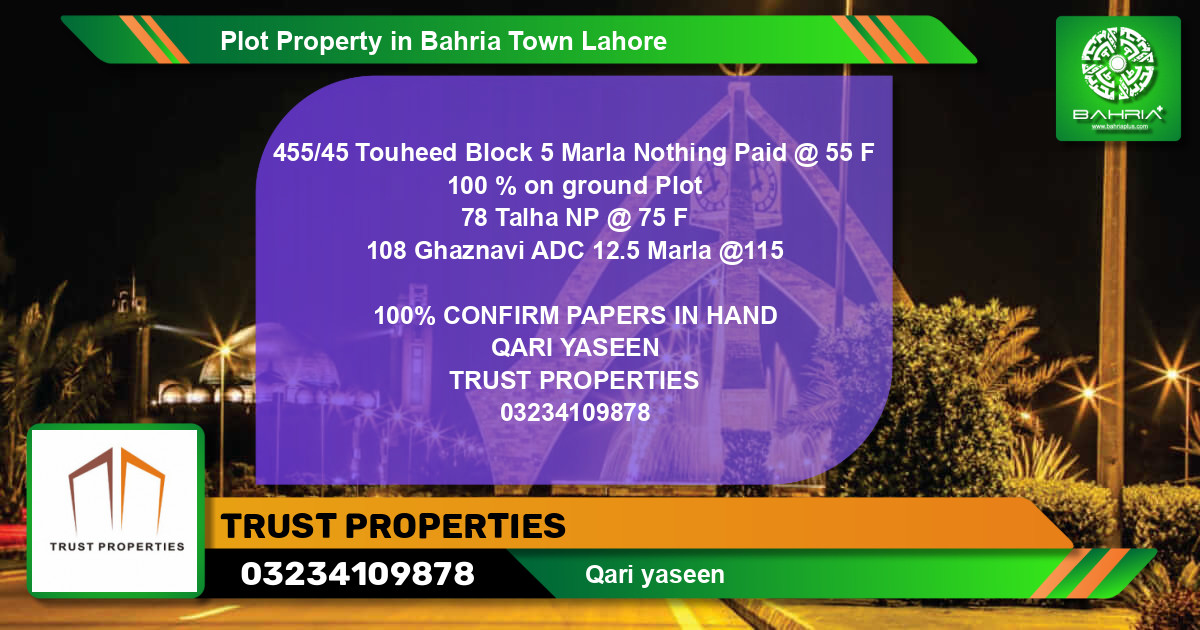 Residential Plot for Sale in Bahria Town, Lahore - (BP-40942)