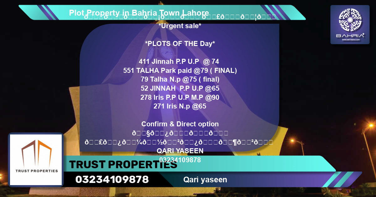 Residential Plot for Sale in Bahria Town, Lahore - (BP-40943)