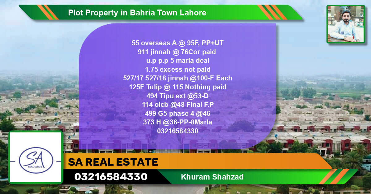 Residential Plot for Sale in Bahria Town, Lahore - (BP-40948)