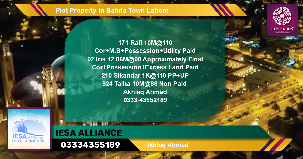 Residential Plot for Sale in Bahria Town, Lahore - (BP-40956)