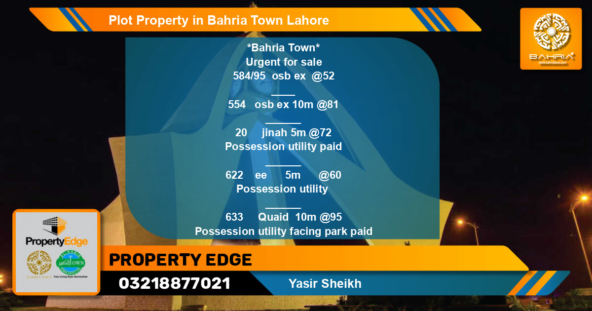 Residential Plot for Sale in Bahria Town, Lahore - (BP-41032)