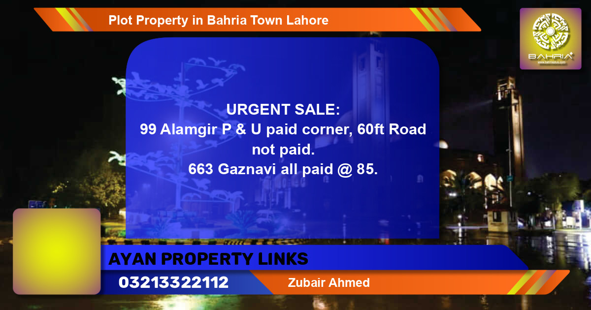 Residential Plot for Sale in Bahria Town, Lahore - (BP-41045)