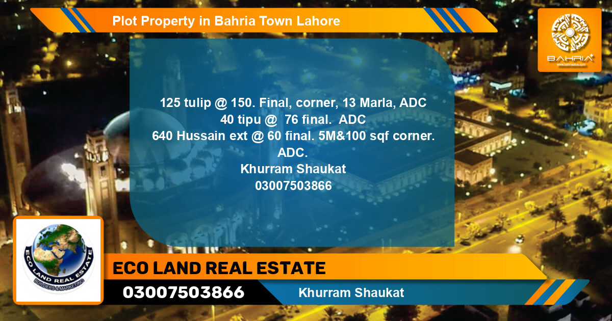 Residential Plot for Sale in Bahria Town, Lahore - (BP-41082)