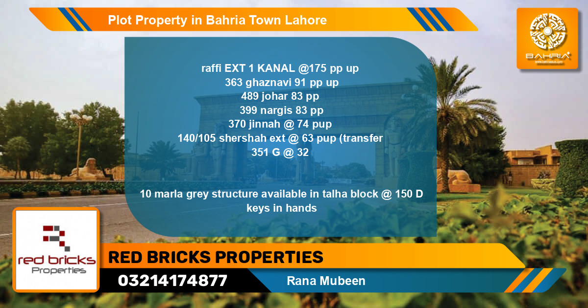 Residential Plot for Sale in Bahria Town, Lahore - (BP-41089)
