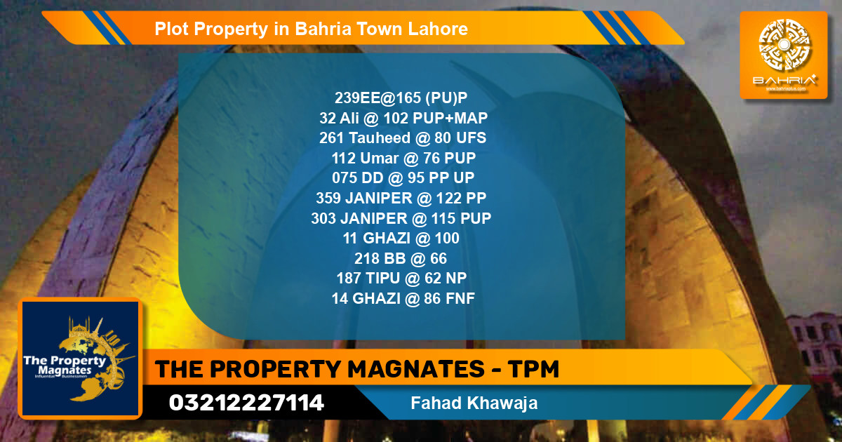 Residential Plot for Sale in Bahria Town, Lahore - (BP-41096)