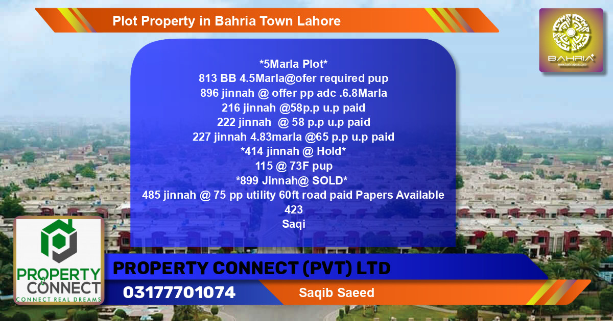 Residential Plot for Sale in Bahria Town, Lahore - (BP-41114)