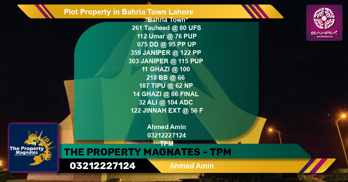 Residential Plot for Sale in Sector F - Tauheed Block -  Bahria Town, Lahore - (BP-41152)