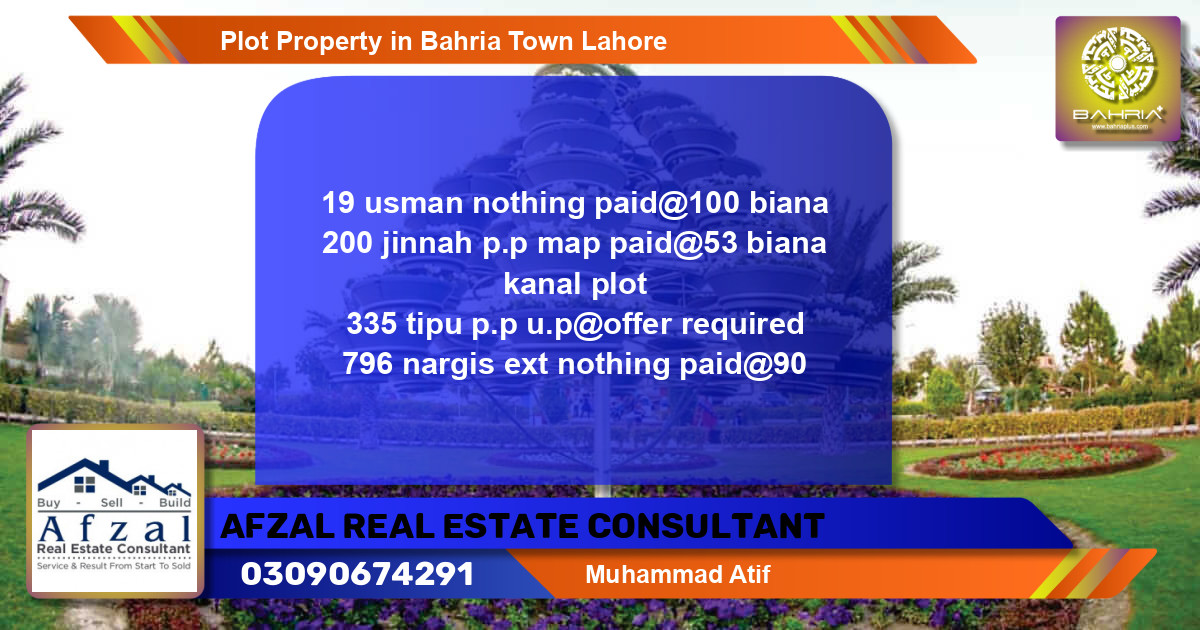 Residential Plot for Sale in Bahria Town, Lahore - (BP-41178)