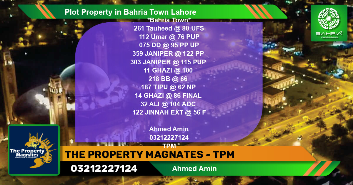 Residential Plot for Sale in Sector F - Tauheed Block -  Bahria Town, Lahore - (BP-41205)