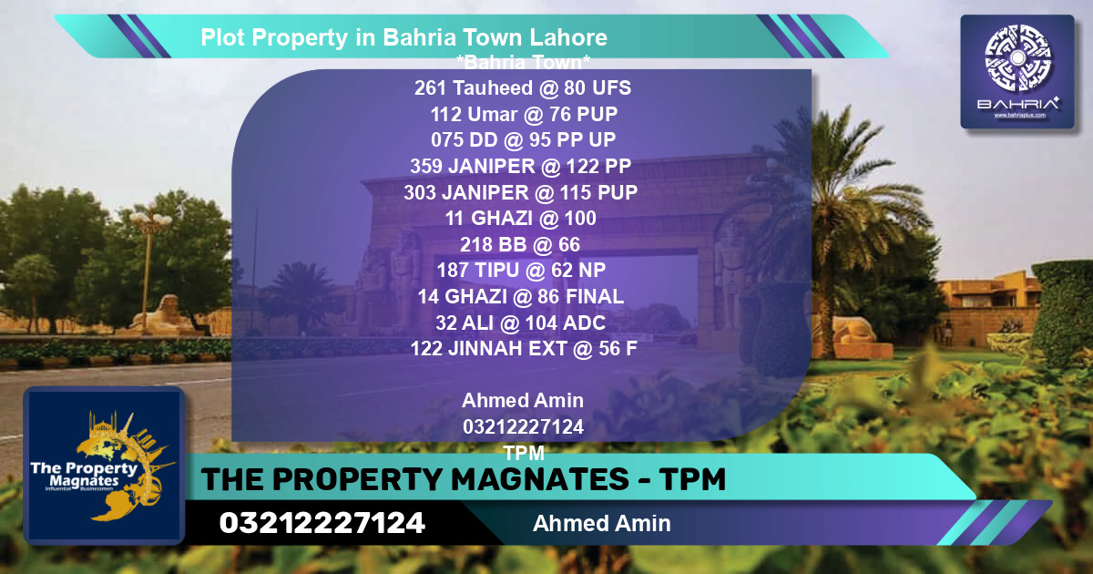 Residential Plot for Sale in Sector F - Tauheed Block -  Bahria Town, Lahore - (BP-41271)