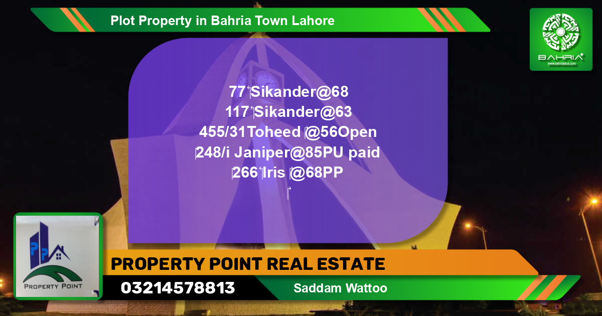 Residential Plot for Sale in Bahria Town, Lahore - (BP-41293)