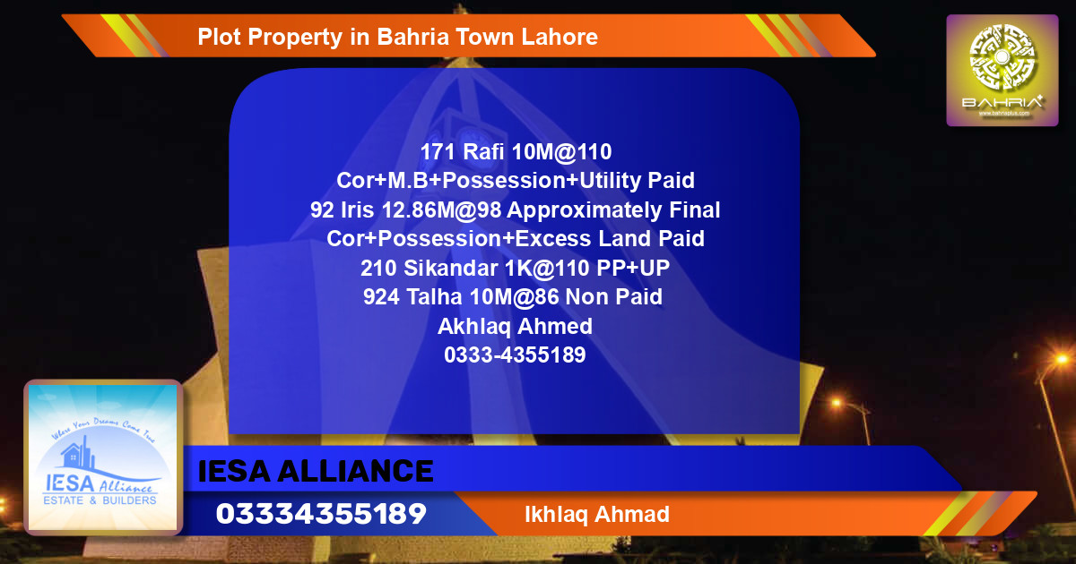 Residential Plot for Sale in Bahria Town, Lahore - (BP-41344)