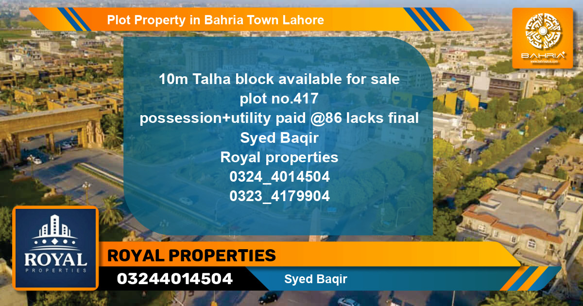 Residential Plot for Sale in Bahria Town, Lahore - (BP-41405)