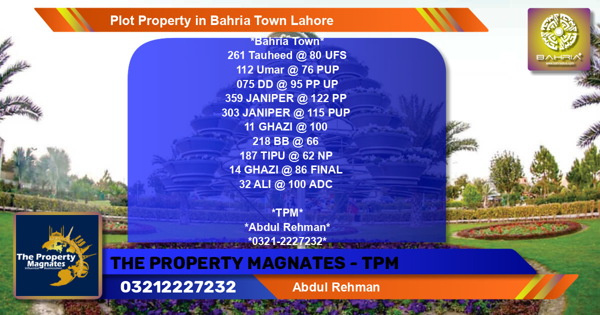 Residential Plot for Sale in Bahria Town, Lahore - (BP-41456)