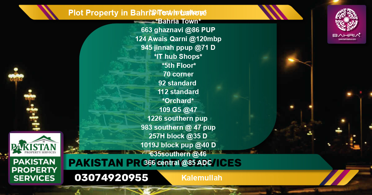Residential Plot for Sale in Bahria Town, Lahore - (BP-41480)
