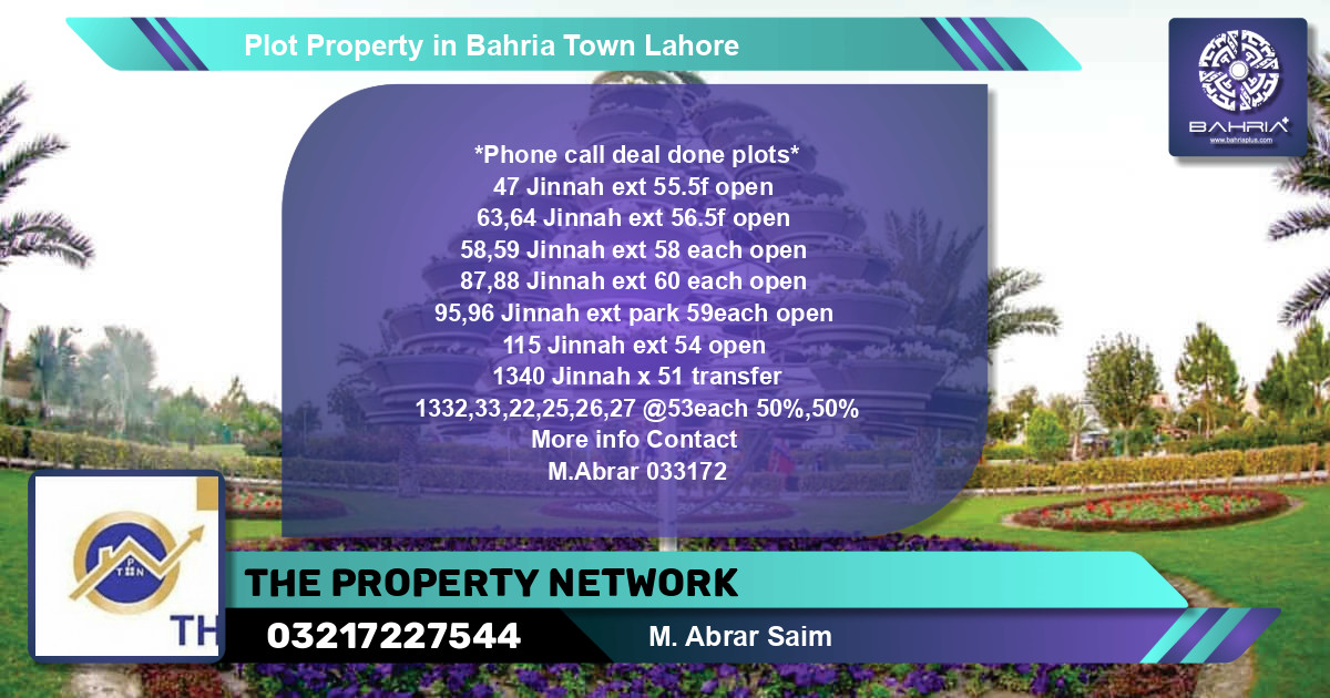 Residential Plot for Sale in Bahria Town, Lahore - (BP-41577)