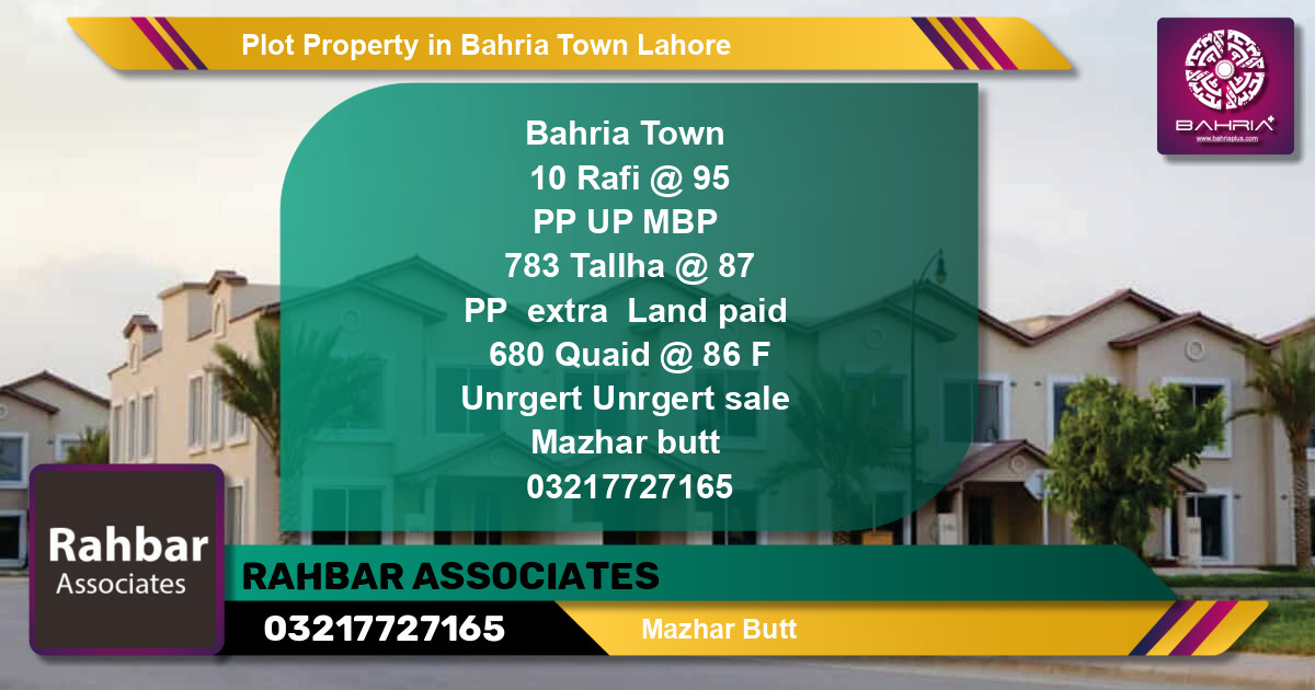 Residential Plot for Sale in Bahria Town, Lahore - (BP-41580)