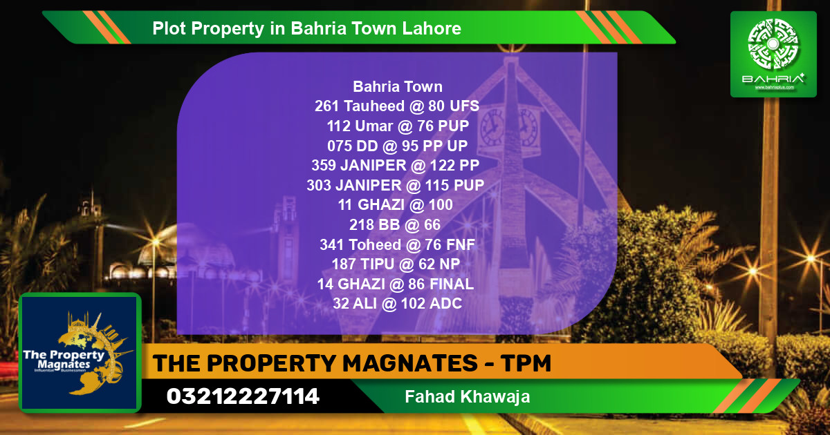 Residential Plot for Sale in Bahria Town, Lahore - (BP-41604)