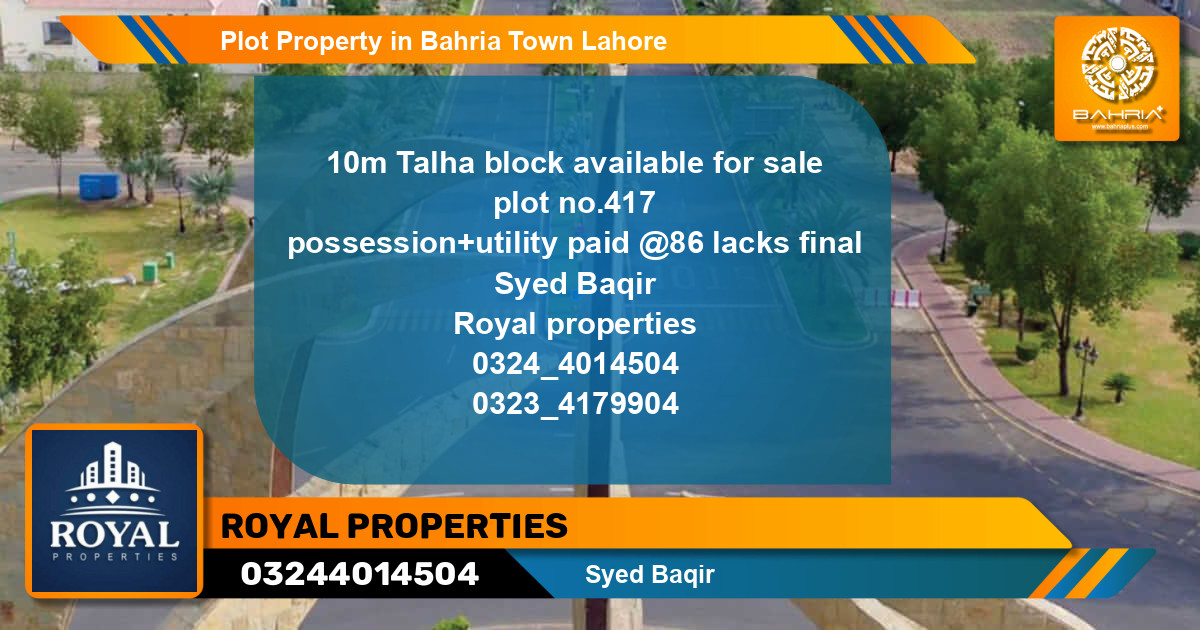 Residential Plot for Sale in Bahria Town, Lahore - (BP-41639)