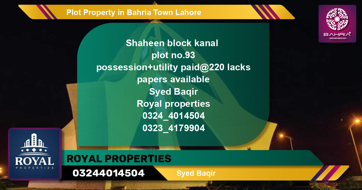 Residential Plot for Sale in Bahria Town, Lahore - (BP-41645)