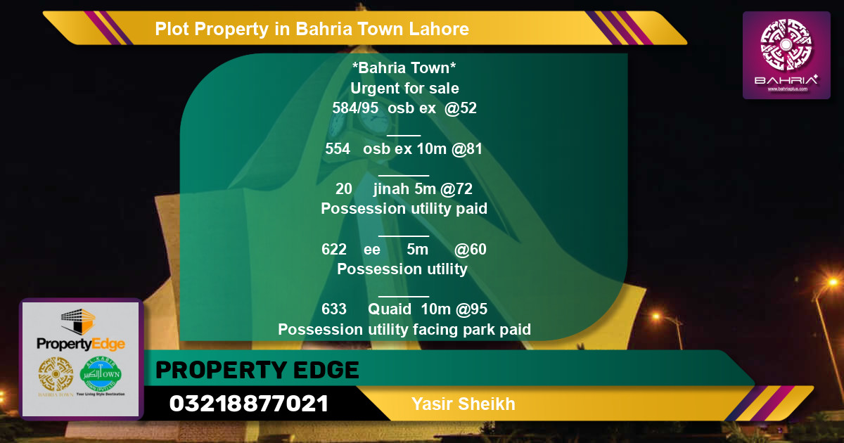 Residential Plot for Sale in Bahria Town, Lahore - (BP-41688)