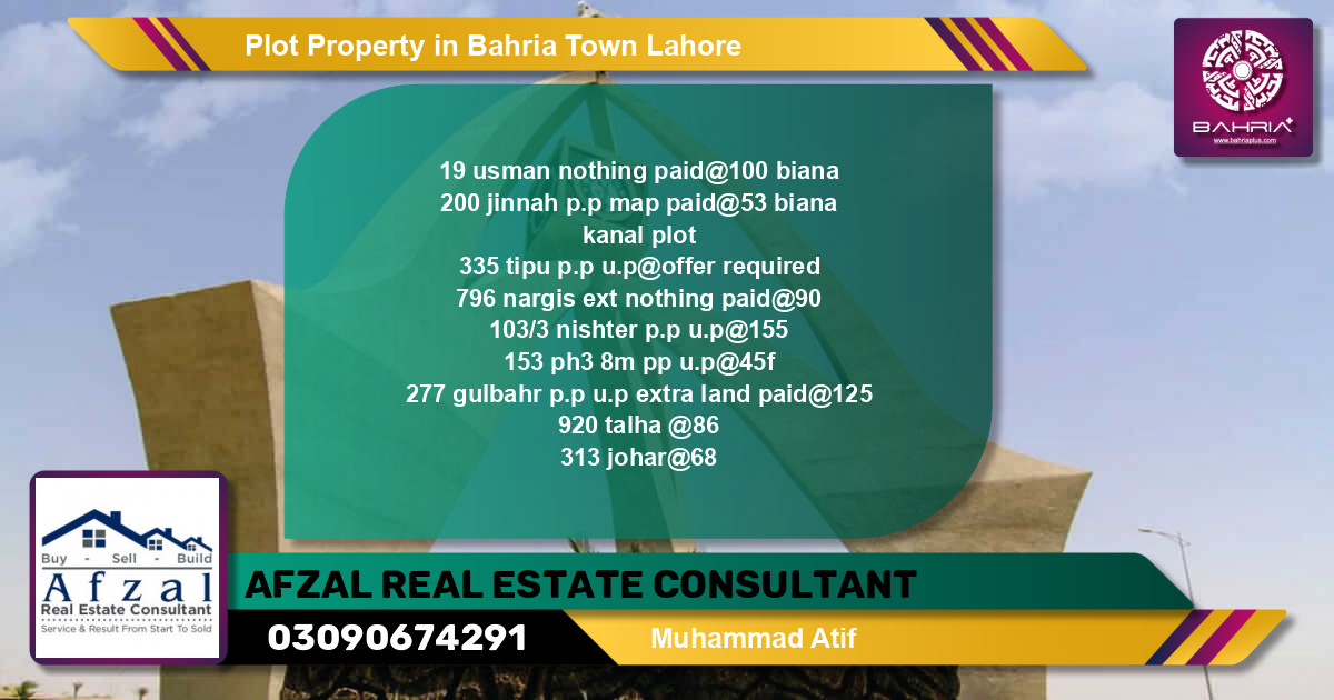 Residential Plot for Sale in Bahria Town, Lahore - (BP-41707)