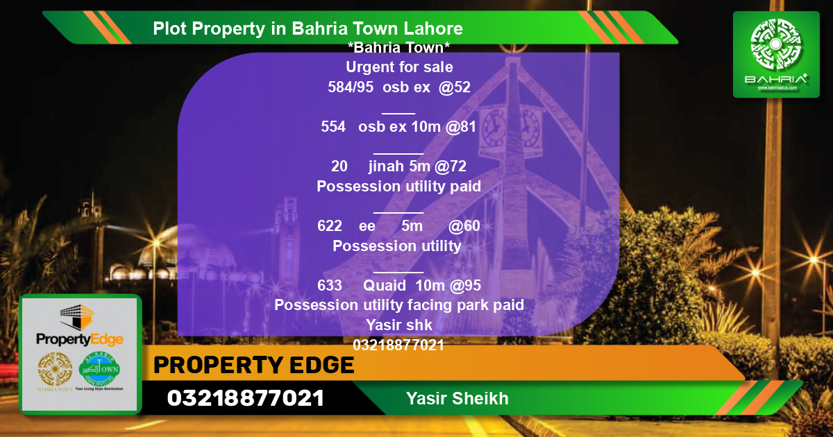 Residential Plot for Sale in Bahria Town, Lahore - (BP-41841)