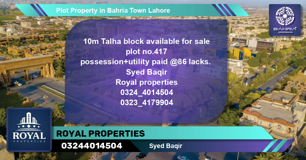 Residential Plot for Sale in Bahria Town, Lahore - (BP-41880)