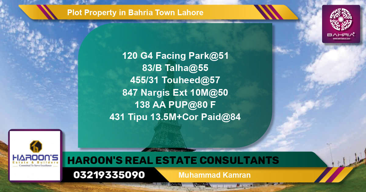 Residential Plot for Sale in Bahria Town, Lahore - (BP-41919)