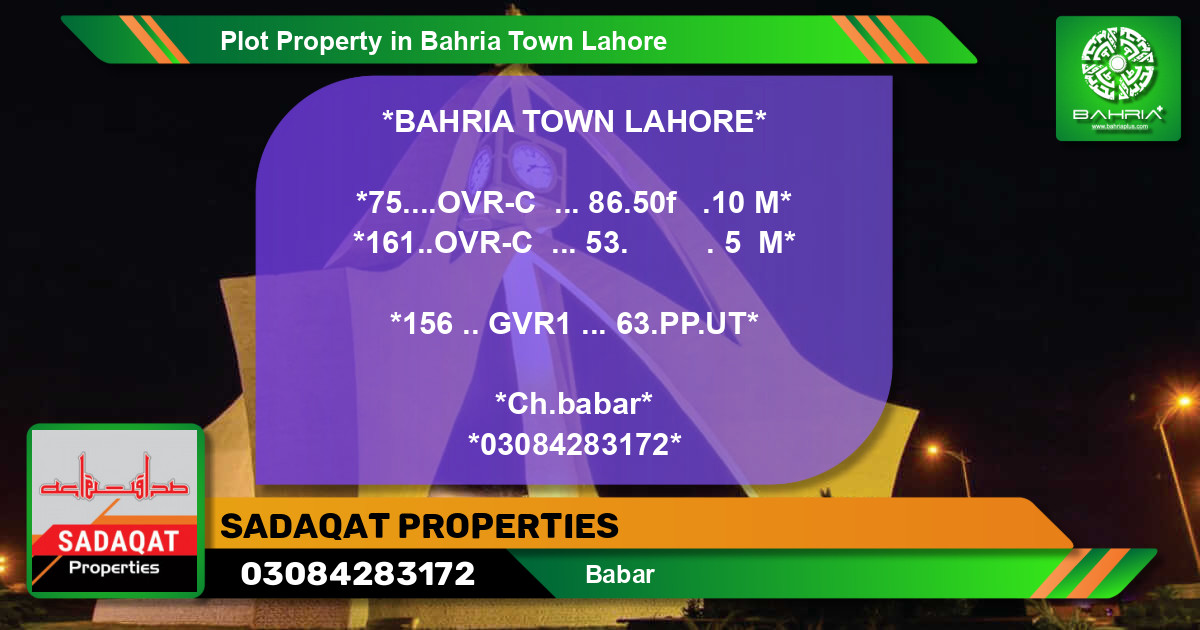 Residential Plot for Sale in Bahria Town, Lahore - (BP-41932)
