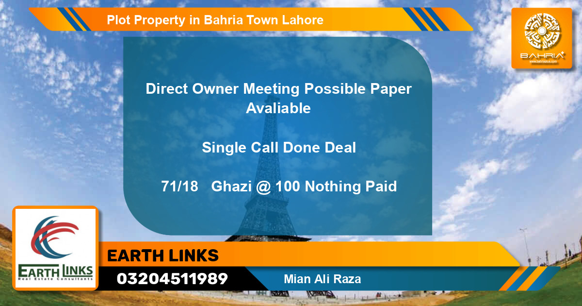 Residential Plot for Sale in Bahria Town, Lahore - (BP-41980)
