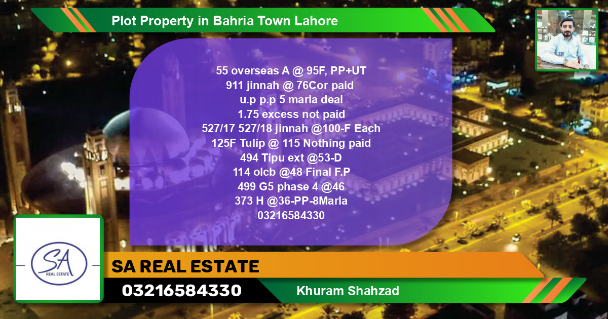 Residential Plot for Sale in Bahria Town, Lahore - (BP-42009)