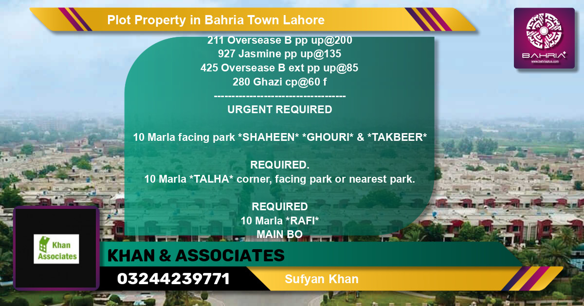 Residential Plot for Sale in Bahria Town, Lahore - (BP-42109)
