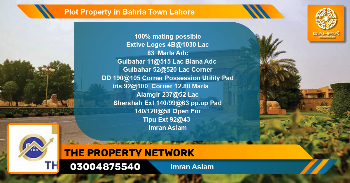 Residential Plot for Sale in Bahria Town, Lahore - (BP-42112)