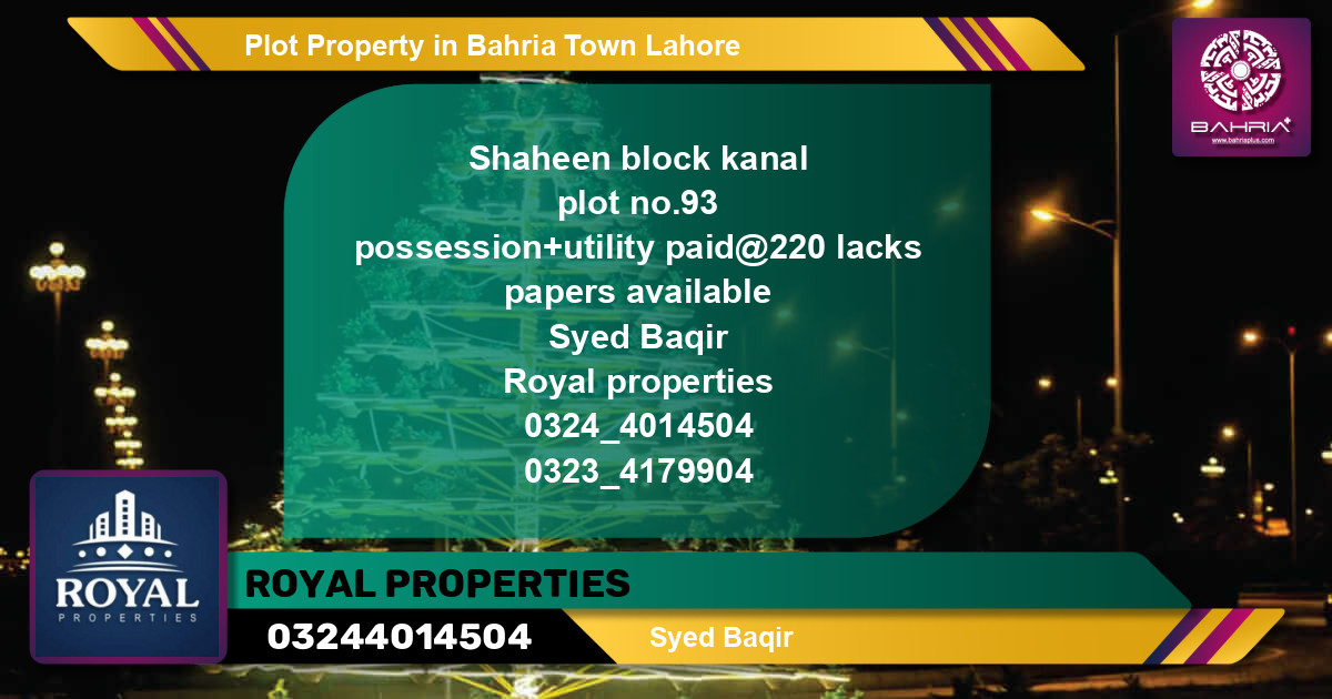 Residential Plot for Sale in Bahria Town, Lahore - (BP-42150)