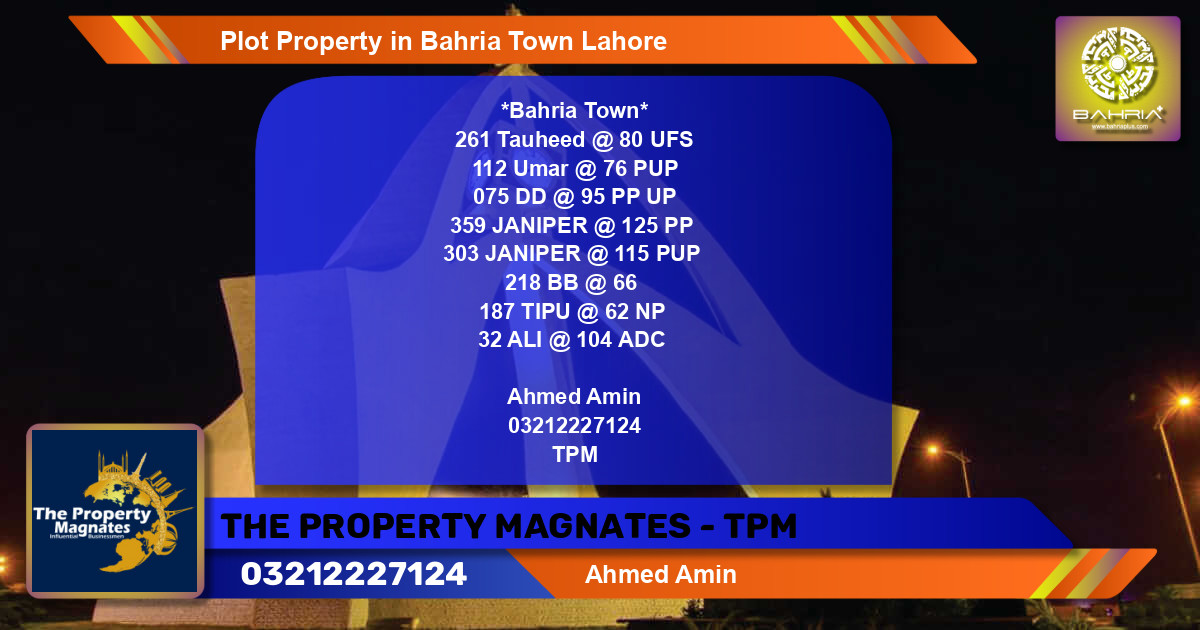 Residential Plot for Sale in Sector F - Tauheed Block -  Bahria Town, Lahore - (BP-42209)