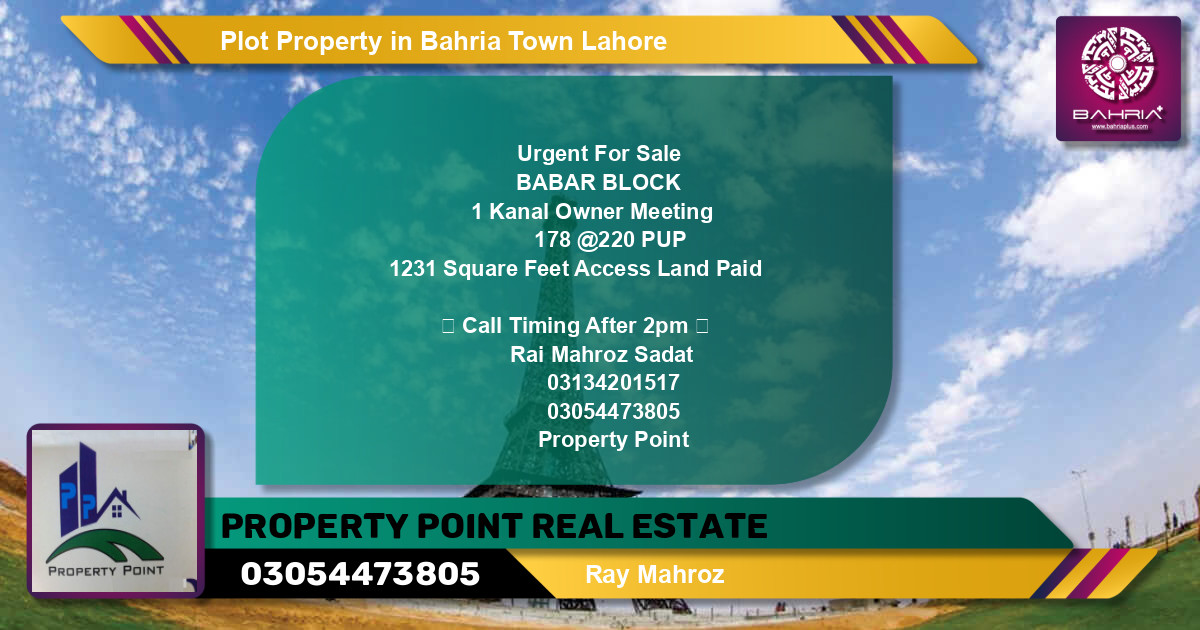 Residential Plot for Sale in Bahria Town, Lahore - (BP-42211)
