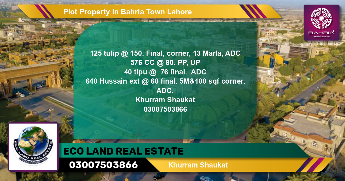 Residential Plot for Sale in Bahria Town, Lahore - (BP-42322)