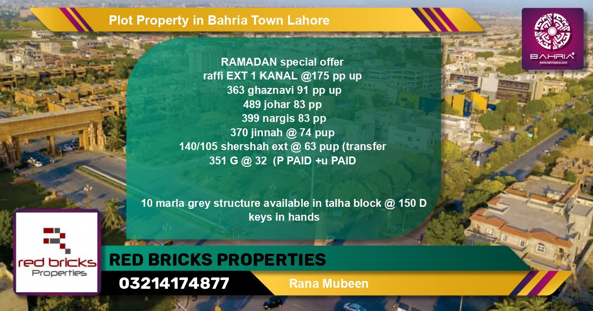Residential Plot for Sale in Bahria Town, Lahore - (BP-42335)