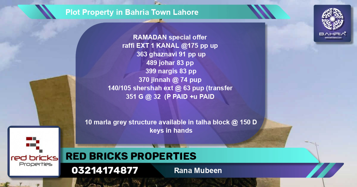Residential Plot for Sale in Bahria Town, Lahore - (BP-42336)