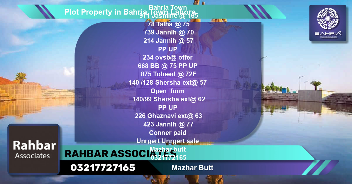 Residential Plot for Sale in Bahria Town, Lahore - (BP-42370)