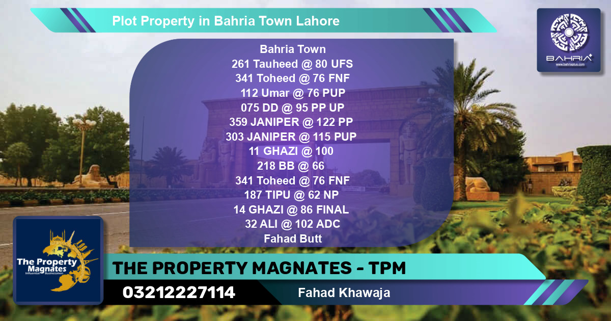 Residential Plot for Sale in Bahria Town, Lahore - (BP-42644)