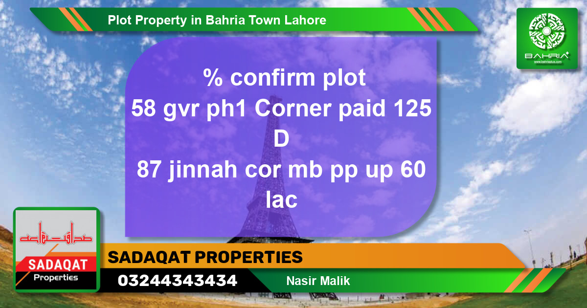 Residential Plot for Sale in Bahria Town, Lahore - (BP-42730)