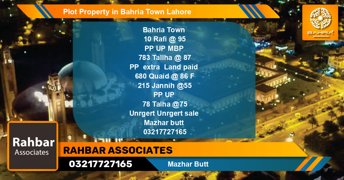 Residential Plot for Sale in Bahria Town, Lahore - (BP-42743)