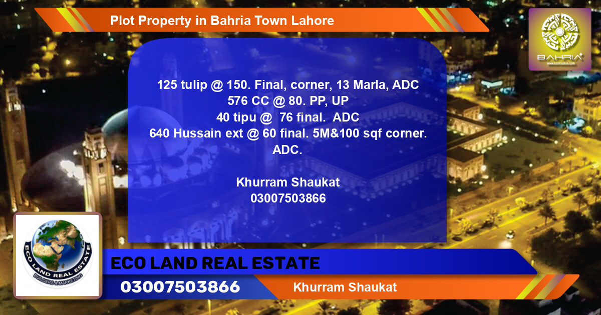 Residential Plot for Sale in Bahria Town, Lahore - (BP-42888)