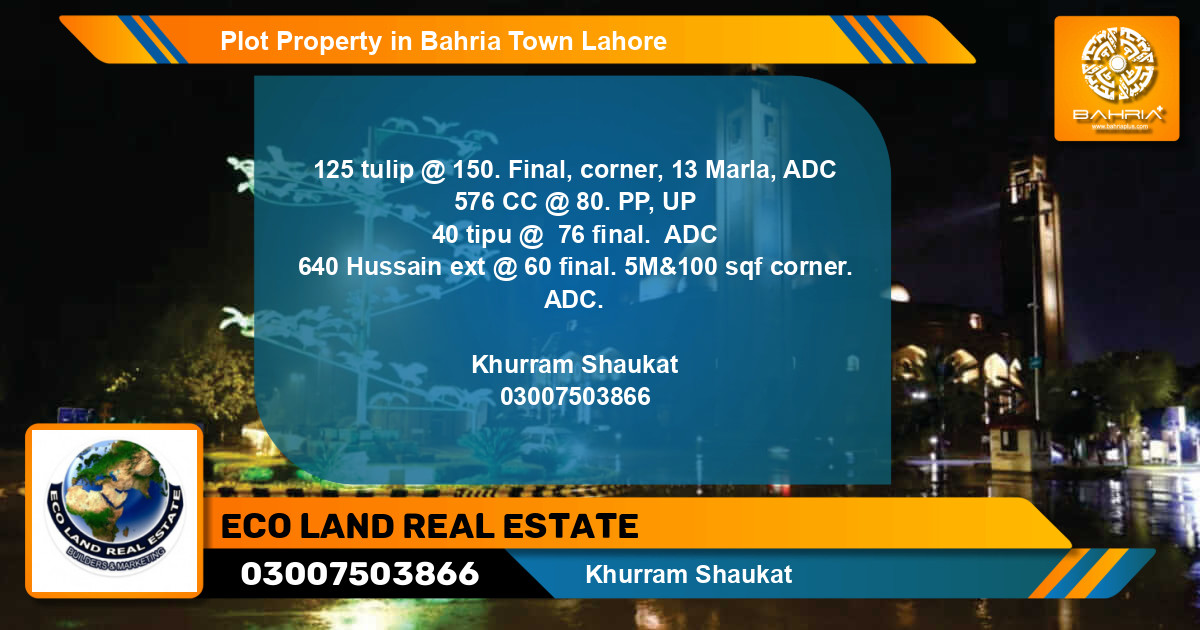 Residential Plot for Sale in Bahria Town, Lahore - (BP-42951)