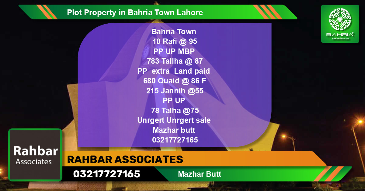 Residential Plot for Sale in Bahria Town, Lahore - (BP-42953)